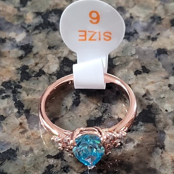 Bomb Party RBP4688 Aqua Blue Cubic Zirconia Rose Gold Sz 6 - Picture 2 of 5